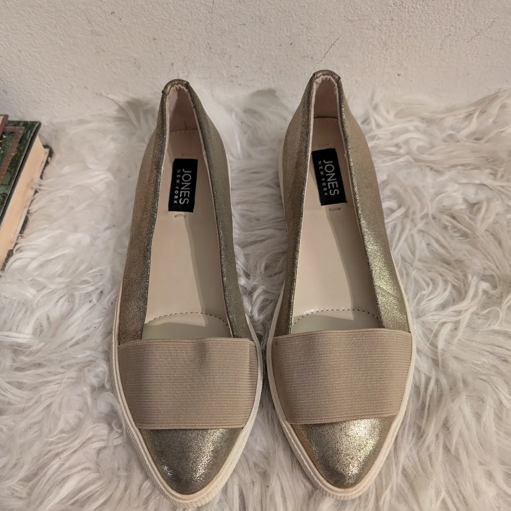 Gold Metallic Slip On Ballet Flats 6.5 Jones New York Hannah